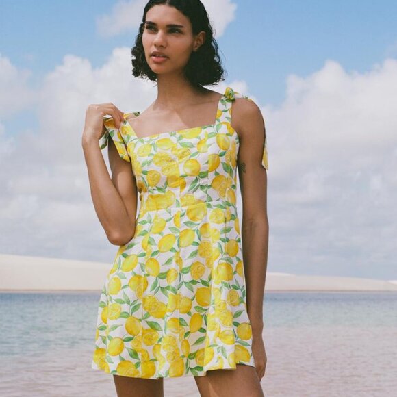 PRINTED LINEN BLEND MINI DRESS - Picture 5 of 10